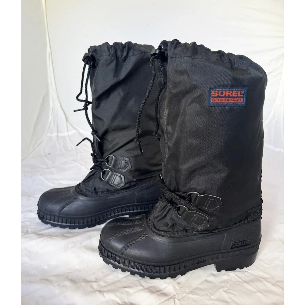 Sorel Kaufman Canada Black Snow Boots Waterproof Winter Size 4 w Insulated Liner